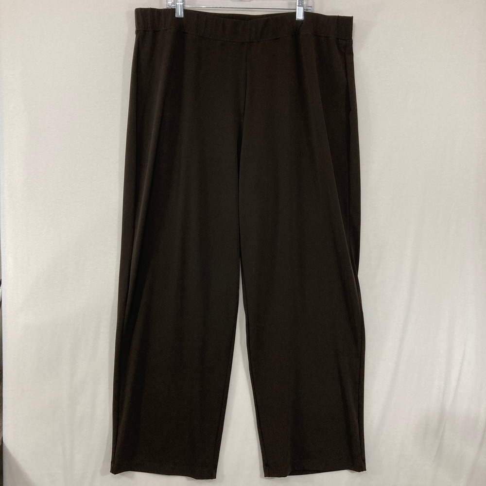 Susan Graver Essentials Pants 2X Brown Liquid Knit Straight Leg Pull On